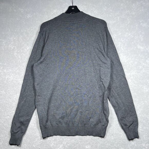 Club Room Sweater Mens Medium Charcoal Heather Button Mock Neck and Ribbed Cuffs - Picture 5 of 10